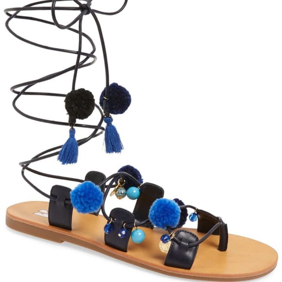 bp Shoes - BP. Laney Blue Pom Pom Tassel Twinkly Beads Ankle